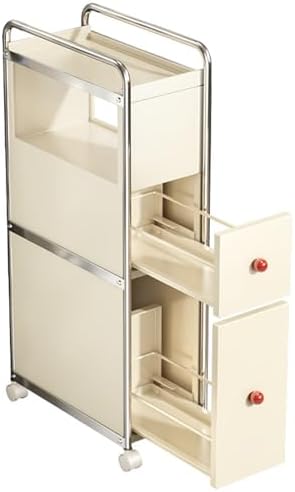 Slim Rolling Storage Cart, Bathroom Organizer Shelving Unit, Corner Cabinet on Wheels, Freestanding Locker for Washroom, Kitchen, Laundry, Closet - White 14.7"x7.87"x23.14"
