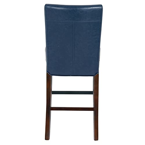 New Pacific Direct Milton Bonded Leather Counter Stool 26",Brown Legs,Vintage Blue,Fully Assembled #TOP5