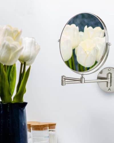 Ovente 9" Wall Mount Makeup Mirror, 1X & 10X Magnifier, Adjustable Spinning Double Sided Round Reflection, Extend, Retractable & Folding Arm, Bathroom & Vanity Décor, Nickel Brushed Mnlfw90Br1X10X #TOP3