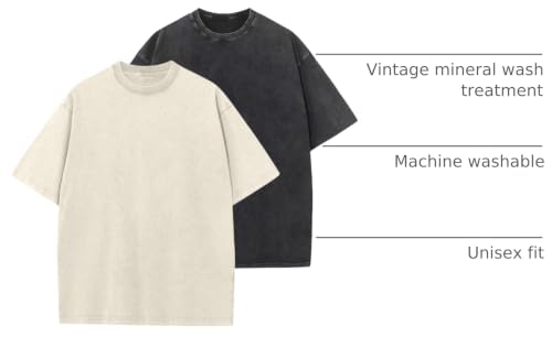 Image of Men's Oversized Cotton T-Shirts Loose Fit Vintage Washed Tee Unisex Short Sleeve Casual Shirts Tops