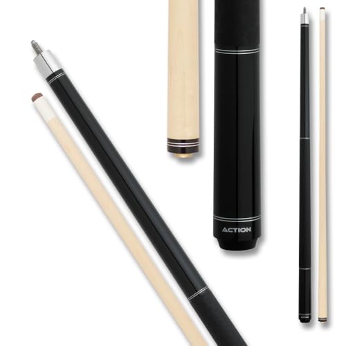 Action RNG06 Black Stained Maple Pool Cue Stick 58 Inch Length 20oz with Faux Black Leather Wrapped Grip, Black Rubber Bumper