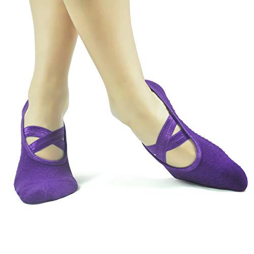 Meias femininas antiderrapantes com barra da Gripper Pilates – 2 pares de meias antiderrapantes anti