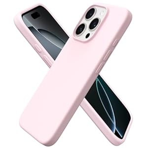 ORNARTO Compatible with iPhone 16 Pro Case 6.3″, Slim Liquid Silicone 3 Layers Soft Gel Rubber Shockproof Protective Cover with Anti-Scratch Microfiber Lining-Chalk Pink