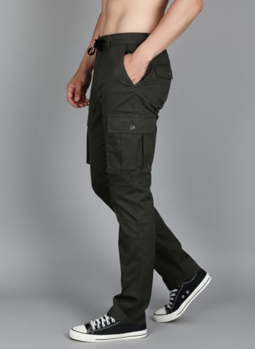Image of Vogaan Men's Cotton Cargo Pants | Casual Trousers for Men | Comfortable Lower for Men | Breathable Pants with 6 Pockets & Drawstring Elastic Waistband