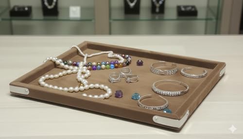 Image of Premium Coco Velvet Jewellery Display & Beading Tray | 12 x 9 Inch Organizer Tray for Necklaces, Bracelets, Cosmetics & Craft Storage | Soft Velvet Finish, Durable & (Pack of 1) (COCO)