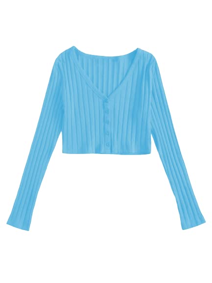 LUIPUI Solid Crop Button Up Full Sleeve Casual Women Top T-Shirt for Girls