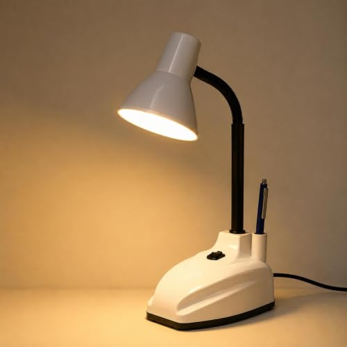 Image of LED White Study Table Lamp with Adjustable Flexible Neck | Metal Desk Lamp for Reading, Study, Work from Home & Office Use | Eye Comfort Lighting for Students