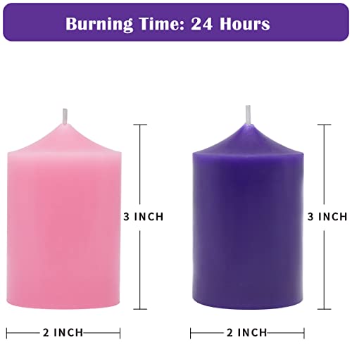 Missyo 2×3 Inches Advent Candle, 9 Purple 3 Pink Taperd Pillar Candles, Smokless And Dripless Fat Candles For Advent Christmas And Seasonal Celebration #TOP6