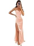 Rose Gold Satin Bridesmaid Dresses for Women Rose Gold Mermaid Prom Dress with Slit Ruched Formal Evening Party Gown Size 2