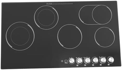 36'' Electric Cooktop 5 Burner, 110V 4800W Built-in/Desktop Radiant Electric Stove Top with 5 Power Levels, Timer, Child Safety Lock, LED Display Screen