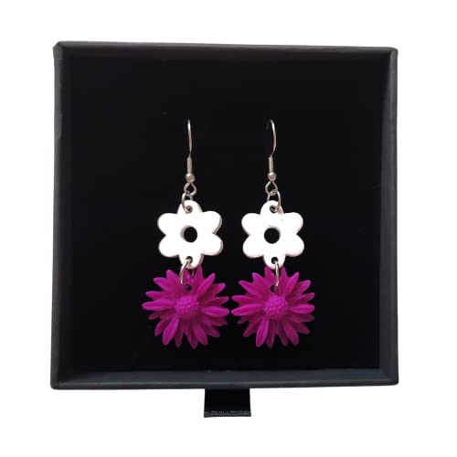 Sandra Complements | Pendientes Largos para Mujer de Acero Inoxidable en color Plata | Pendientes Blancos y Violeta | Edición Limitada de Nuestra Marca para Bodas, Bautizos, Dama de Honor