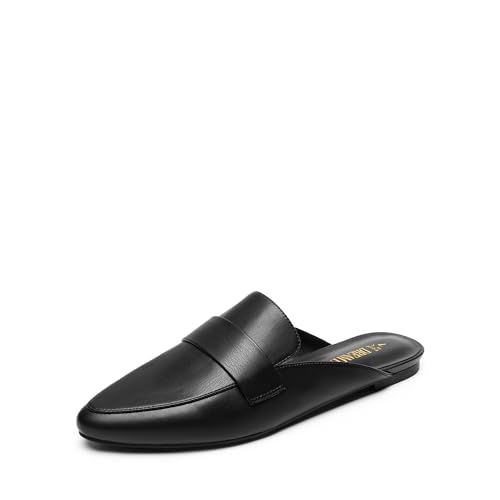 DREAM PAIRS Women's Flat Mules Buckle Pointed Toe Backless Slip on Slides Loafer Shoes 8.5 Black
