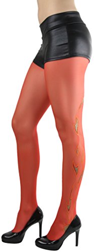 Image of ToBeInStyle Women's Flame Burning Fire Tights w /Devil-Inspired Print Hosiery