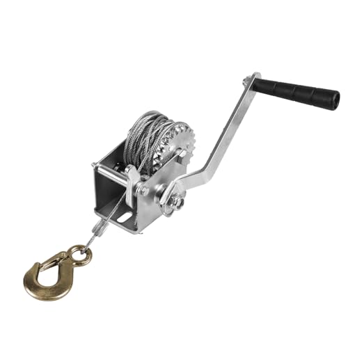 Jack Boss Hand Winch, 600 lbs Pulling Capacity, Boat Trailer Winch Heavy Duty Rope Crank with 23 FT Steel Cable, Manual Operated Hand Crank Winch for Trailer, Boat or ATV Towing