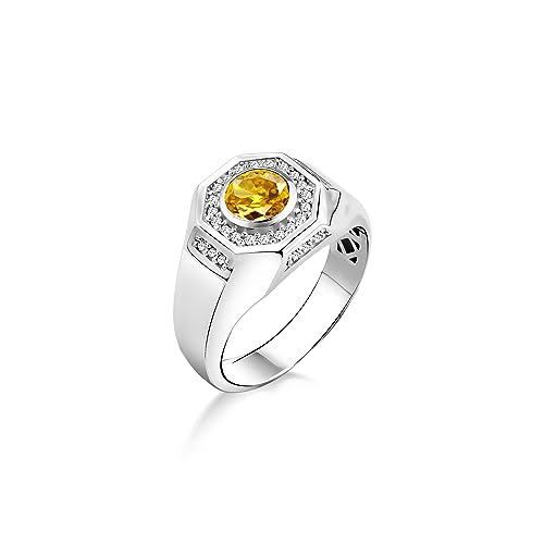 Bague de déclaration pour hommes en argent sterling et citrine unique Bysilverstone