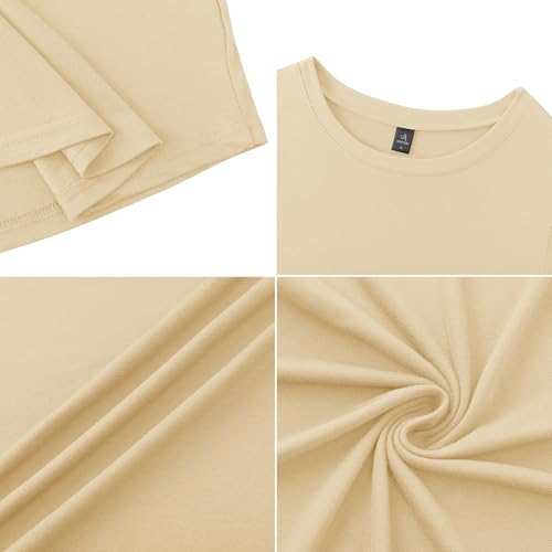 Aottori Camiseta Verano Mujer Cuello Redondo Manga Corta T Shirt Básica Algodón Blusas Top Elegante Stretchy Ligera Sólido Casual tee Shirts Beige M