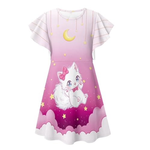 Flutter Sleeves Dresses for Girls A-Line Crew Neck Dress Knee Length Sundress, Light Breathable for Casual Play4