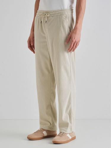 Image of Banana Club Deep Black Corduroy Pant - Regular Fit, Solid, Corduroy Casual Trousers with Textured Fabric, Comfortable Fit