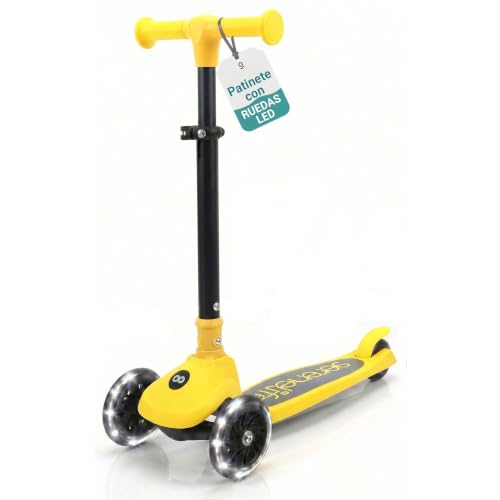 Serenelife Patinete 3 Ruedas para niños, Plegable, Luces LED en Las Ruedas, Manillar Ajustable, Freno Trasero de pie, Soporta hasta 49.9kgs