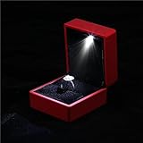 GOTOTOP Fashionable Engagement Ring Box, Soft Plush Material, LED Display, for Proposal and Wedding Rings, Size 2.6x2.36x1.97 Inch (Red)