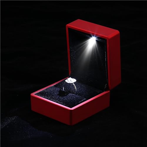 GOTOTOP Fashionable Engagement Ring Box, Soft Plush Material, LED Display, for Proposal and Wedding Rings, Size 2.6x2.36x1.97 Inch (Red)