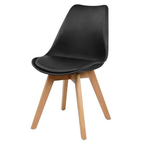 Image of Creative Cafe Chair This Sleek, Ergonomic Chair Features a Black Molded Plastic seat with Natural Wooden Legs, Perfect for Enhancing Modern Dining Rooms, Living Spaces. | (Pack of 1) (Black)