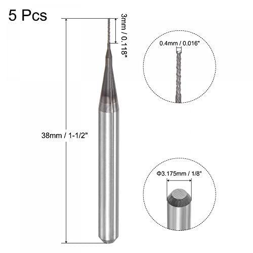 Image of uxcell End Mill CNC Router Bits, 0.4mm x 3mm 1 /8 inch Shank Diamond Film Coated Carbide Engraving Bit Milling Cutter Left Hand for PCB Plastic Fiber Wood 5pcs