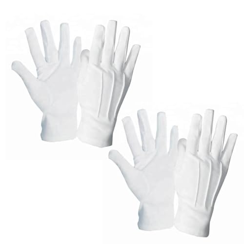 WEGLOK Guantes Blancos, 2 Pares, Suaves, Esmoquin, para Hombres y Mujeres, Talla Unisex, Algodón, Diseño de 3 Costuras, para Uniforme de Policía, Guardia de Honor, Ropa Formal