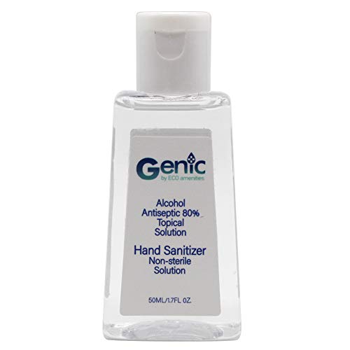 GENIC by ECO AMENITIES 1.7oz/50ml Travel Size 80% Alcohol Antibacterial Hand Sanitizer in Bulk, 100 Count