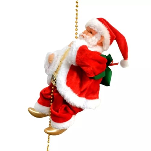 DIOXSTAR Electric Climbing Santa Claus, Musical Toy, Climbing Rope, Christmas Tree Decoration, Hanging Ornament Xmas, Battery Operated Santa Claus, Bright Red Colour