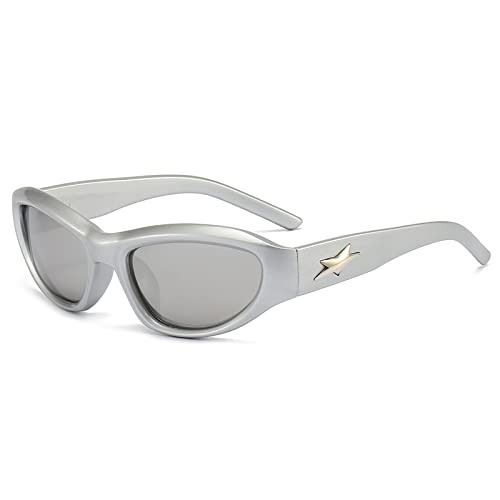 LJCZKA Gafas de Sol Envolventes de Moda para Mujer Hombre - Gafas de Sol Futuristas y2k Estrella Gafas Ovaladas Pequeñas Deportivas Ciclismo Protección UV400