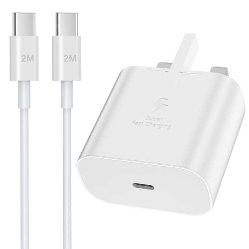 Samsung Fast Charge Plug and Cable 2M Samsung USB C Charger with USBC to Type C Charging Lead for Galaxy S26 S25 S24 S23 S22 S21 S20 A56 A55 A54 A53 A52 A32 A34 A33 A35 A36 A17 A16 A22 A23 A25 A26