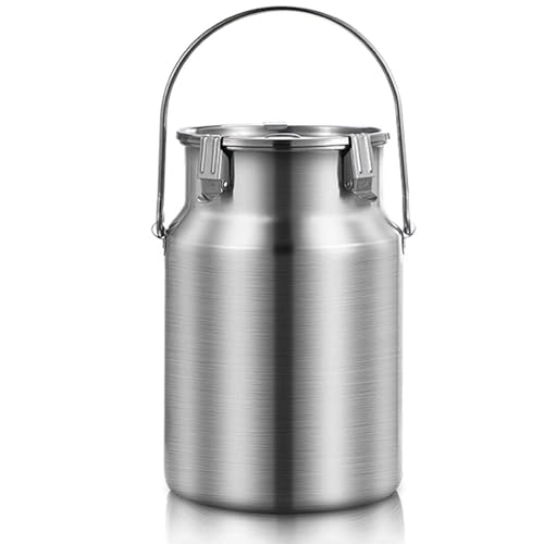 304 Stainless Steel Milk Can with Single Handle Milk Transport Bucket Wine Pail Oil Barrel Tea Canister Tote Jug with Sealed Lid and Lock Buckle for Milk Wine Oil, 5L