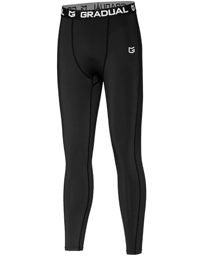 G Gradual Boys' Compression Pants Youth Thermal Base Layer Fleece Tights Sports Basketball Leggings for Boys (Black, Large)