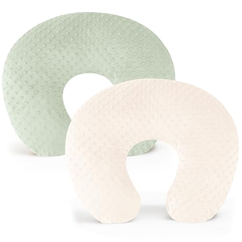 Image of Konssy 2 Pack Nursing Pillow Covers, Soft and Comfortable Nursing Cover for Breastfeeding Pillows, Pillow Slipcover for Baby Girls Boys Newborn(Fog Green, Beige)