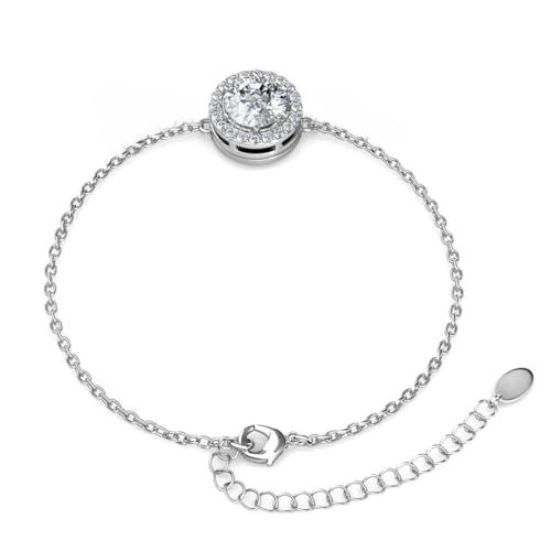 Image of 925 Sterling Silver Round Solitaire Halo Bracelet | Elegant 18k Gold Plated Jewelry for Women, Mother's Day