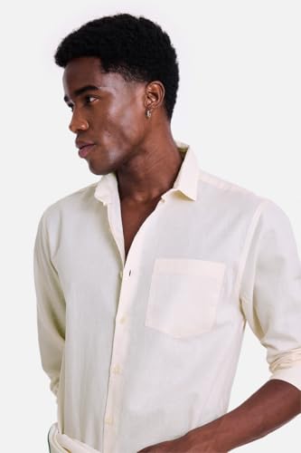 Image of SNITCH Men Casual Shirt | Regular Fit Full Sleeve Spread Collar Solid Pattern | Breathable Cotton Linen Blend & Lightweight Fabric for Summer, Vacation & Smart Casual Wear