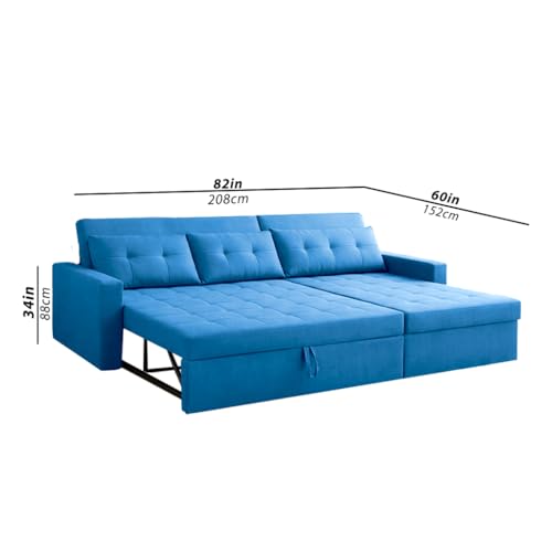 Image of Emilio 4 Seater RHS L - Shape Pull-Out Sofa Cum Bed Sofa for Living Room (Turquise Fabric Color) Premium Fabric Sofa Set for Living Room Sofa Cum Bed