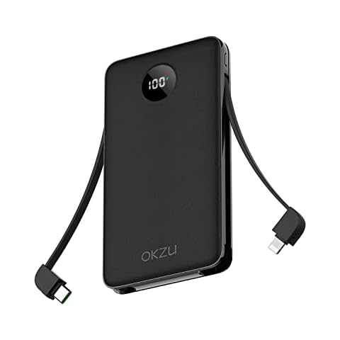 OKZU 10000mAh Power Bank with Built-in Cables Cover