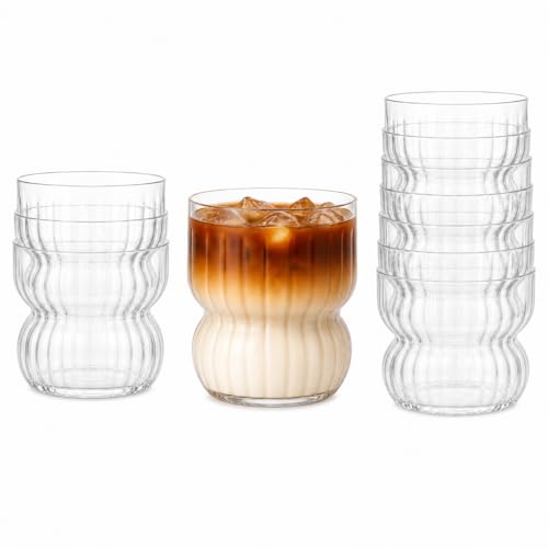 Oojami 40 Pack Disposable Wine Glasses 12 oz Stemless Plastic Cups - Shatterproof BPA-Free Reusable Recyclable Ribbed Wine Cups for Cocktail Wedding Party Birthday - Unbreakable Drinkware