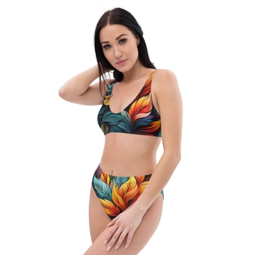 Bikini taille haute recyclé aux couleurs tropicales et rembourrage amovible