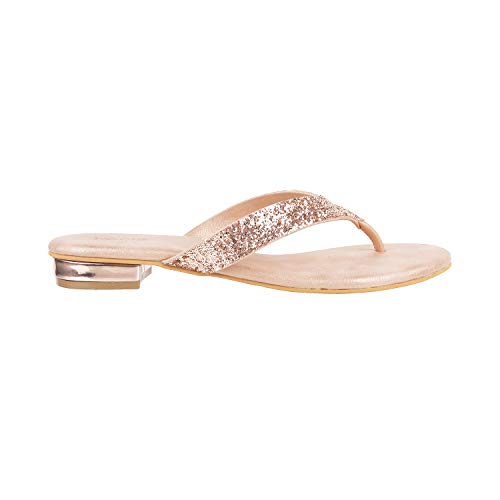 Image of Mochi Women's Faux Leather Glittery Thong Strap Fashion Sandals