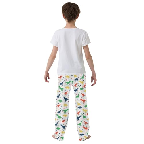ZZXXB Dinosaur Colorful Pattern Boys Long Pants Soft Trousers Elastic Waist Kids Lounge Bottoms with Pockets S-XL3