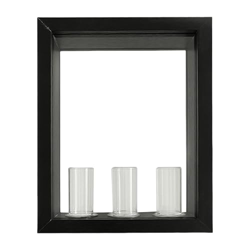 Holdes Terrario vegetal, jarrones de pared para flores – Terrario de claras único, estación de propagación de flores con marco de fotos de 3 jarrones, Terrario con soporte de madera retro para mesa de