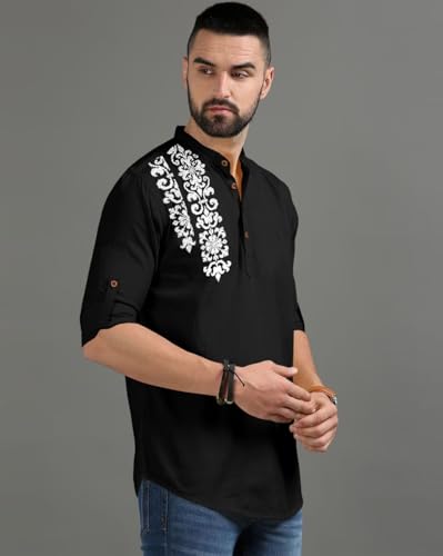 Image of FINIVO FASHION Men's Regular Fit Cotton Blend Kurta Shirt | Full Sleeve Ethnic Shirt with Mandarin Collar and Button Placket | Casual Kurta for Daily and Traditional Use