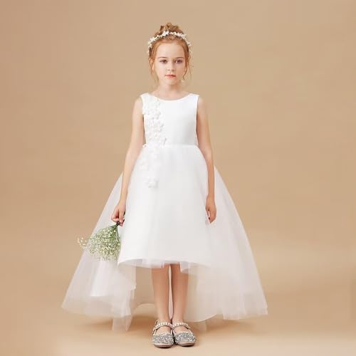 Girls Princess Celebration Prom Dress 3D Floral Kids Wedding High Low Flower Girl Dress4