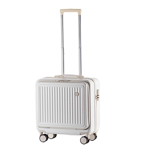 High-end Suitcase, 20-inch Large-Capacity Front Opening with Wear-Resistant Appearance and Innovative Mobile Functions (White 18 inches)