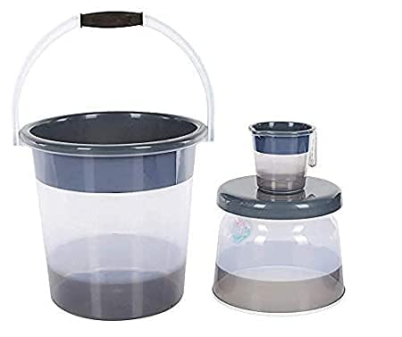 DOBARIYA SMIT Bathroom Bucket Set Virgin Plastic Bathroom Set, Bucket (18 LTR), with 1 LTR Transparent Bathroom Mug with Handle, with Big Stool Step Stool Plastic Chair for Bathroom. (Set of 1)