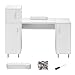 VEVOR Manicure Table, Glass Top Desk Makeup Dressing Station with Storage Cabinets, Acetone-Resistant Nail Tech Table for Spa Beauty Salon Workstation with Wrist Rest, 8 Metal Legs, White