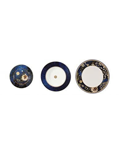 Brandani 52443 TAVOLA 18 PZ DANUBIO BLU NEW BONE CHINA, 6 piani 6 fondi 6 frutta, lavastoviglie/forno/freezer/microonde